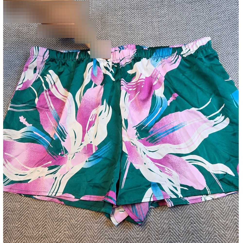 Stars Above Womens Floral Satin Pajama Shorts Green Pink Purple Size M